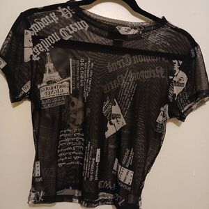 Black Graphic Mesh Top